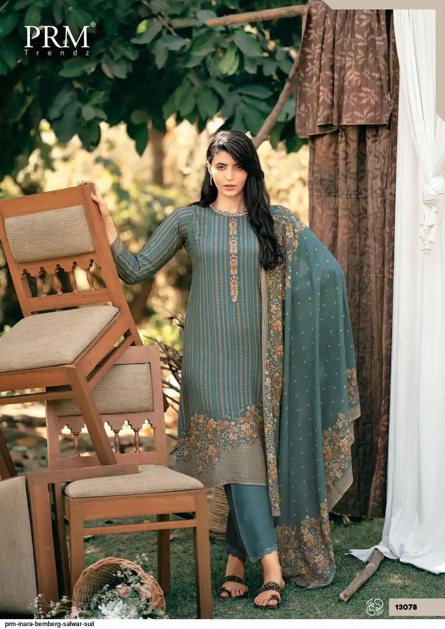 INARA BY PRM TRENDZ 13075 To 13080 Stylish Beautiful Colourful PURE BEMBERG MUSLINE SILK Dresses At Wholesale Price